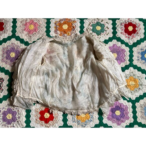 Antique Edwardian White Net Lace Silk Blouse Crochet Panels High Neck AS IS - Picture 16 of 16